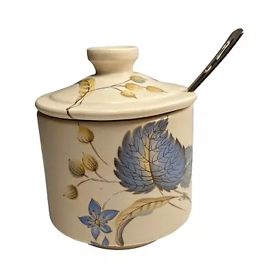 Buy Axe Vale Pottery Devon Mustard Pot Condiment Jar Blue Leaf Floral • 7.99£