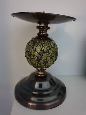 Buy Metal And Green Crackled Glass Candle Stick 5  Tall Boho Hippy Dungeon Stylish • 4.99£
