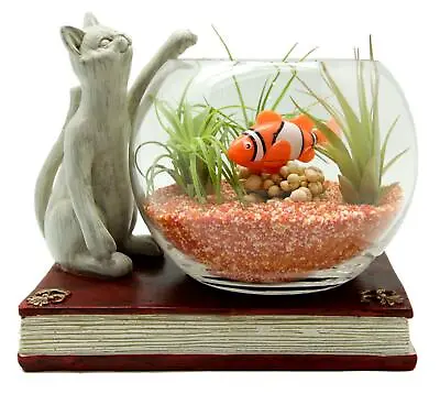 Buy Cat & Glass Fish Bowl Ornament Aquarium Fish Tank Vintage Retro Home Decor Gift • 21.99£