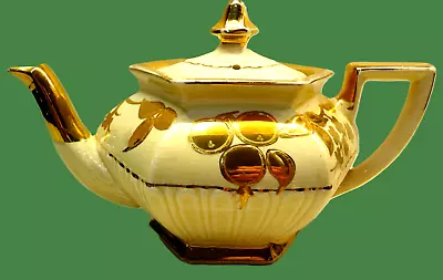 Buy Lovely Vintage Teapot By Arthur Wood Circa 1935 Cream With Heavy Gold Decoration • 16£
