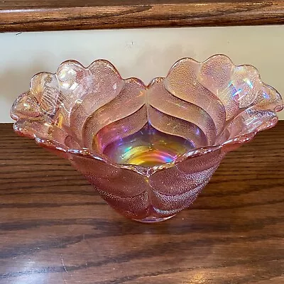 Buy LE  Smith Glass Iridescent Fanned Art-Deco Mid Century Modern Bowl Vase • 28.76£