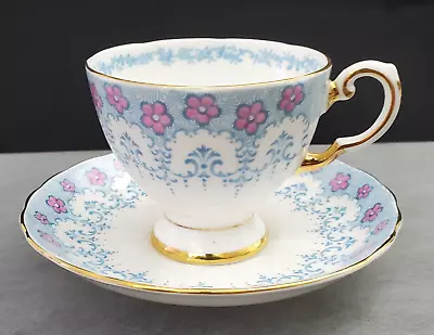 Buy Tuscan Fine English Bone China Footed Teacup & Saucer Pink Blue Floral • 16.66£