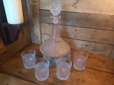 Buy Vintage Ships Decanter With 4 Crystal Cut Glasses • 20£