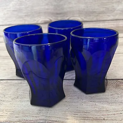Buy Set 4 Cobalt Blue Juice Glasses Tumblers 4” Arches Hexagon Bottoms • 28.81£