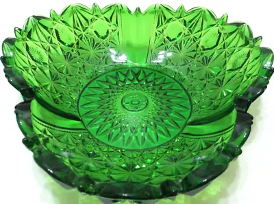Buy Antique EAPG Bowl US Glass Richards And Hartley Clover Emerald Green Triangular • 73.49£