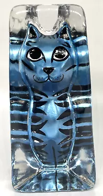 Buy Vintage Kosta Boda Sea Glasbruk Sweden Glass Cat Metallic Blue Reverse Painted • 38.37£