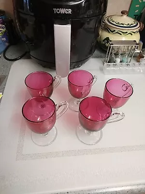 Buy 5 X Cranberry Glass Punch Cups 3.5 Inches • 30£