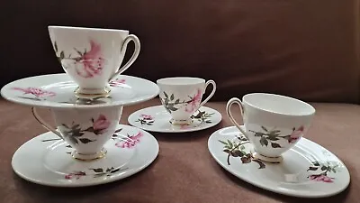 Buy Vintage Queen Anne Tea Cups & Plates Pink Flowers Set Of 4 Bone China - England • 20£