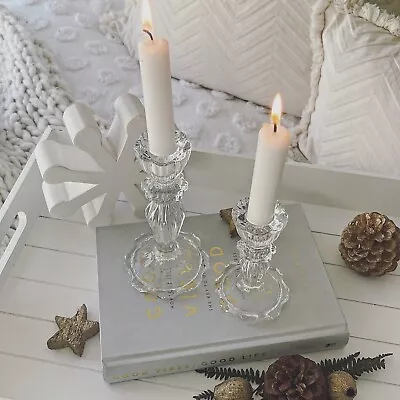 Buy Pair Of Clear Glass Candlesticks Holderswith Lace Edge Small & Large Decor • 18.99£