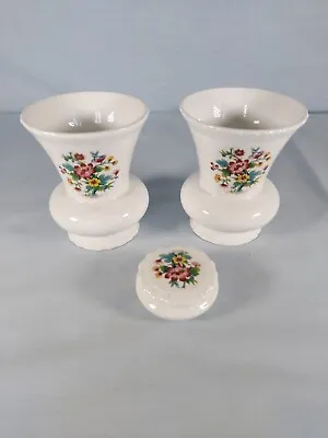 Buy Coalport Ming Rose Vases And Pill Box With Lid Vintage Staffordshire Pottery • 14.95£