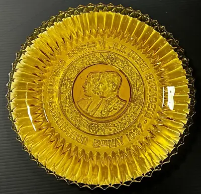 Buy King George Vi Queen Elizabeth Coronation 1937 Amber Glass Plate • 49.79£
