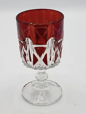 Buy Doyle & Co Antique 1890 Ruby Stained EAPG Goblet TRIPLE TRIANGLE Good Condition • 21.56£