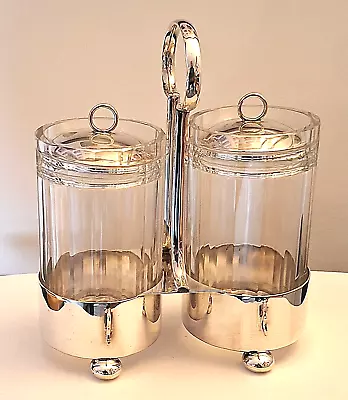 Buy ANTIQUE SILVER PLATE CUT CRYSTAL GLASS PICKLE JARS THOMAS WILKINSON C.1910 • 34£