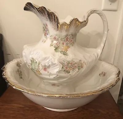 Buy Antique Victorian Porcelain Pitcher & Bowl Basin Delicate Floral Maddock England • 61.57£