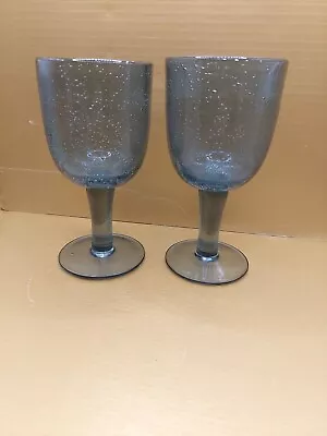 Buy Storm Blue Bubbles Wine Glass Pair 16x8cm • 14.99£
