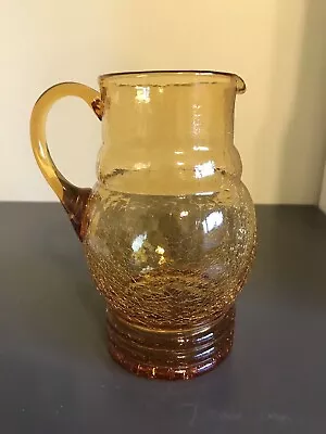 Buy Vintage Amber Glass Jug With Applied Handle Crackle Glass And Ribbed Design • 25£