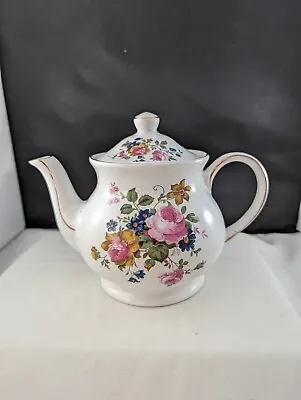 Buy Sadler England Floral Tea Pot Gold Trim W/Lid Pink & Blue Flowers White Vintage  • 14.99£