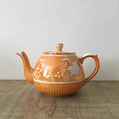 Buy Vintage Ellgreave Pottery Teapot Pearlescent Orange Grape Vine Detail England • 20£