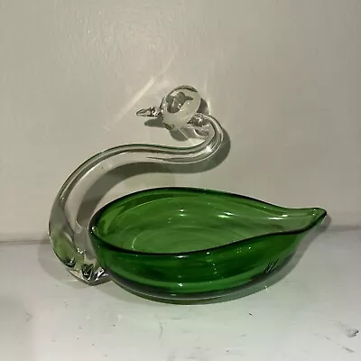 Buy Vintage 1960's Heavy Green Glass Swan Ashtray/Dish • 16.99£