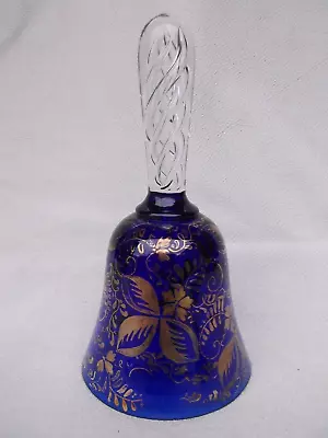 Buy Early 20th Cent Blue & Clear Glass Bell Gilt Decoration & Air Twist Handle Na28 • 12.99£