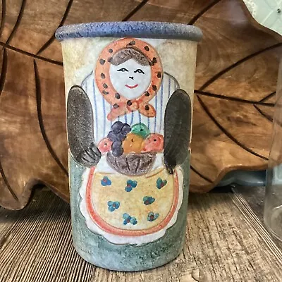 Buy Vintage Italy Crock Vase Signed Woman Fruit Ceramic Colorful Hand Painted Apron • 48.87£