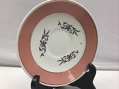 Buy Carrigaline Pottery Ireland  142mm Dia Saucer With Black Scroll And Pink Band • 6£