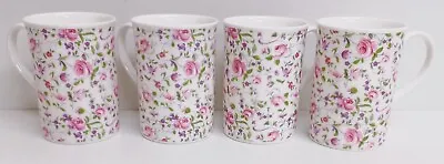 Buy Royal Chelsea Rose Mugs Set 4 Fine Bone China 300 Ml Pink & Purple Windsor Cups • 22.50£
