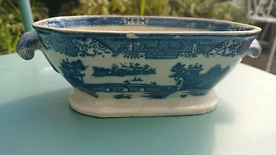 Buy Vintage Oriental Blue And White Twin Handled Pottery Dish With 56 Mark To Base • 34.99£