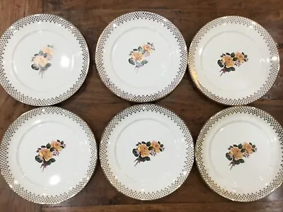 Buy VINTAGE PORTLAND ROAD POTTERY 22c GOLD YELLOW ROSE DINNER PLATES 10” X 6 RARE  • 15.99£