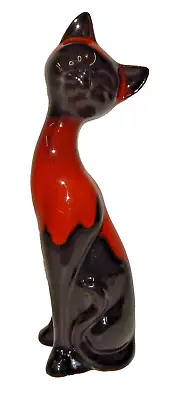 Buy Mid Century Pottery Orange & Black Cat Figurine • 75.59£