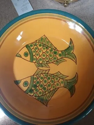 Buy Orange Art Pottery Bowl Dish With Fish • 15£
