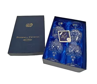Buy Vintage BOHEMIA Crystal Henry Marchant Glass Set Of 4 Fine Cut Czech Boxed • 9.99£
