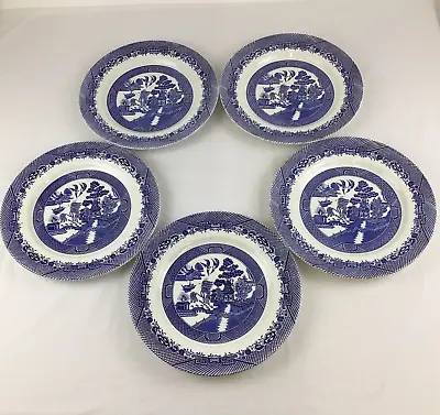 Buy Barratts Staffordshire Blue Willow Pattern 5 Plates 25cm Dinner Set Tableware • 24.95£