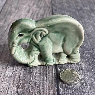 Buy Small/miniature Pottery Green Glazed Flat Elephant Figurine • 6.99£