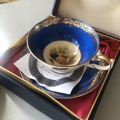 Buy Aynsley Cobalt Blue And Gold Orchard Teacup And Saucer.  Boxed. • 75£