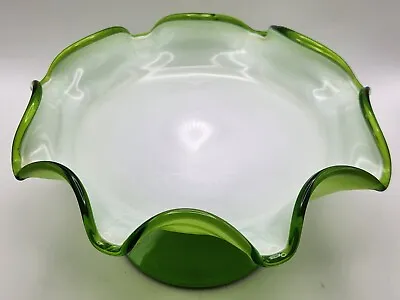 Buy Antique Handblown Pedestal Bowl White Green Cased Art Glass Fruit Bowl • 28.35£
