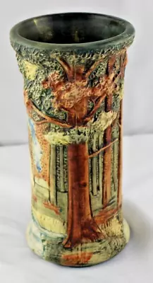 Buy Weller Pottery Forest 8 1/4  Landscape Cylinder Vase Matte Green Arts & Crafts • 210.64£