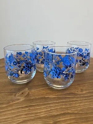 Buy Royal Norfolk Cobalt Blue Floral Set Of 4 Glass Tumblers - New • 34.05£