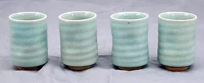 Buy Set Of 4 Green Ceramic Stoneware Glasses W/ Crazed Finish • 25.48£