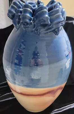Buy Vintage Glazed Terra Cotta Pottery Oil Jar Vase Large Blue 13  Tall Ocean Theme  • 94.71£
