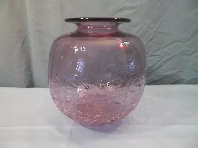 Buy Purple Crackle Glass Studio Art Glass Vase 6 3/4  Tall Artist Signed • 24£