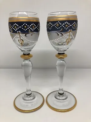 Buy Bohemian Set Of 2 Hand Painted Wine Glass With Gold Endings • 48.65£