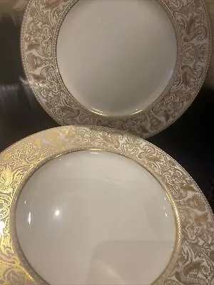 Buy Set Of Two Wedgwood Florentine Gold 10 5/8  Dinner Plates. • 40£