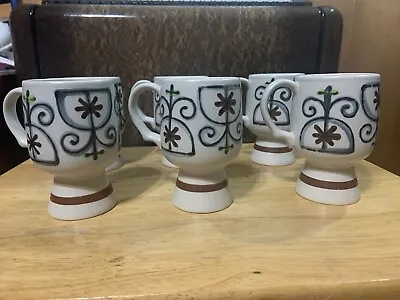 Buy Vintage Japanese Hand Painted Stoneware Irish Coffee Pedestal Mugs Set Of 6 • 23.97£
