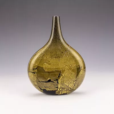 Buy Vintage Isle Of Wight Glass - Black & Gold Azurene Decorated Lollipop Vase • 29.99£