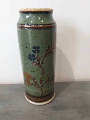 Buy Olive Green Glazed Stoneware Heavy Duty Vase Oriental Cylindrical Shape Homeware • 15£