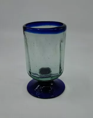 Buy Mexican Glassware - Cobalt Blue Rim Small Wine Goblet EUC 4.5   • 10.59£