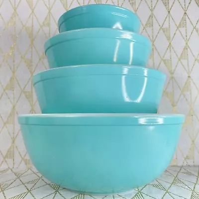 Buy Vintage Pyrex Robin Egg Blue Turquoise Nesting Mixing Bowl Set (Minor Scratches) • 260.90£