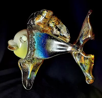 Buy Murano Style Art Glass Large GOLDFISH Amber, Blue, Clear Free-Standing Sculpture • 53.28£