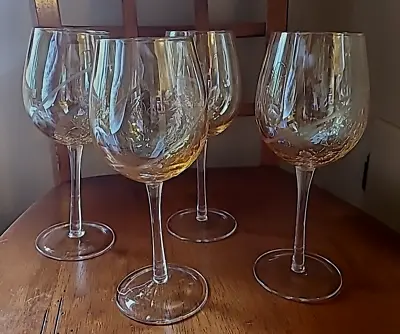 Buy Set 4 Gold Luster Offset Crackle Glass Wine Goblet With Etch Line 8 5/8  • 23.68£